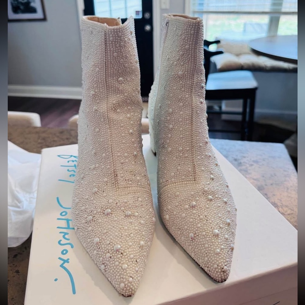Betsey Johnson Corry Ankle Booties with pearls and rhinestones